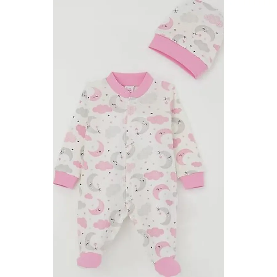 Breeze Kız Bebek Patikli Tulum Gökyüzü Temalı Uykucu Ay Desenli 0-6 Ay, Ekru