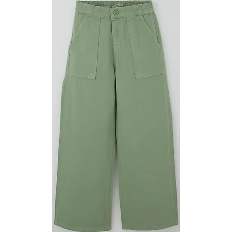 Breeze Kız Çocuk Gabardin Pantolon Geniş Paça Beli Lastikli 10-14 Yaş, Mint Yeşili