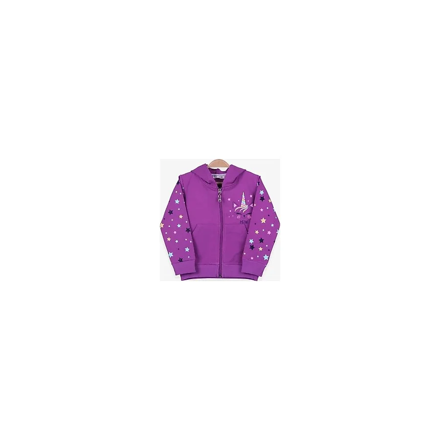 Breeze Kız Çocuk Hırka Kolları Desenli Baskılı 1-4 Yaş, Mor