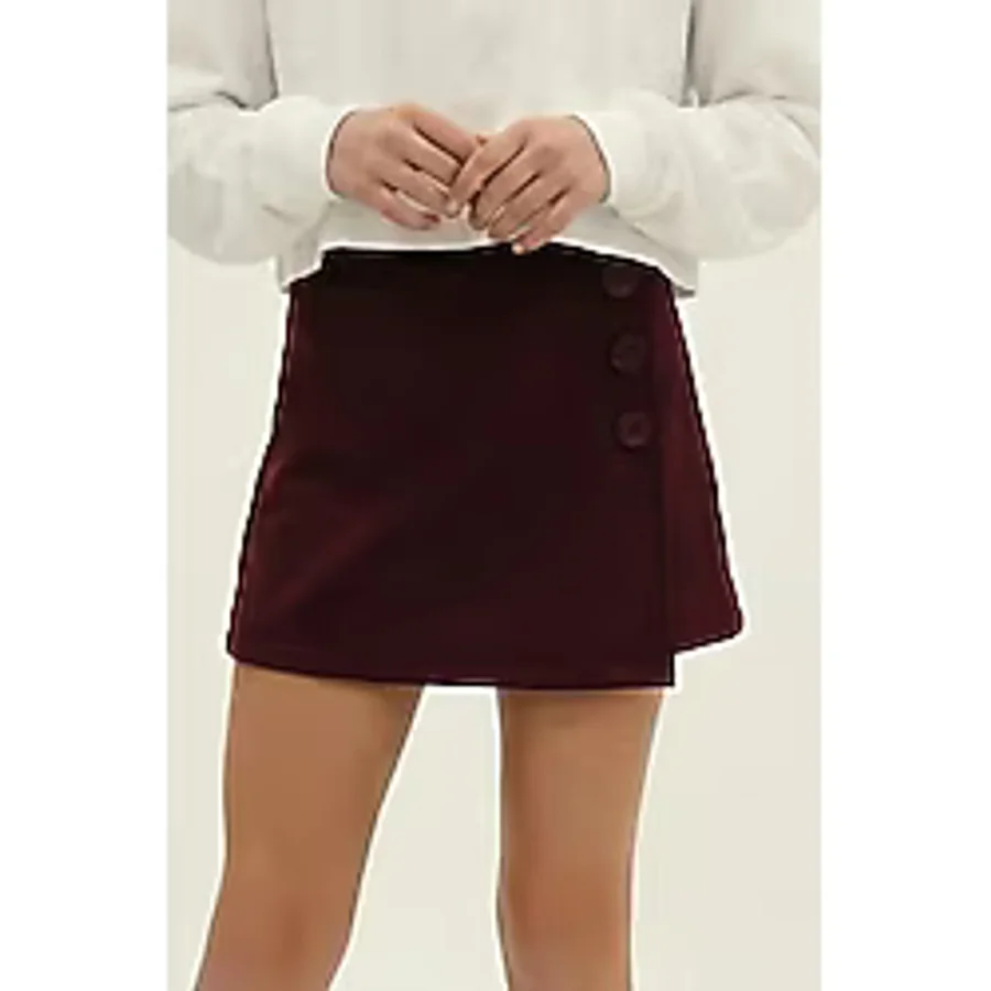 Breeze Kız Çocuk Şort Etek Düğme Aksesuarlı Beli Lastikli 6-12 Yaş, Bordo