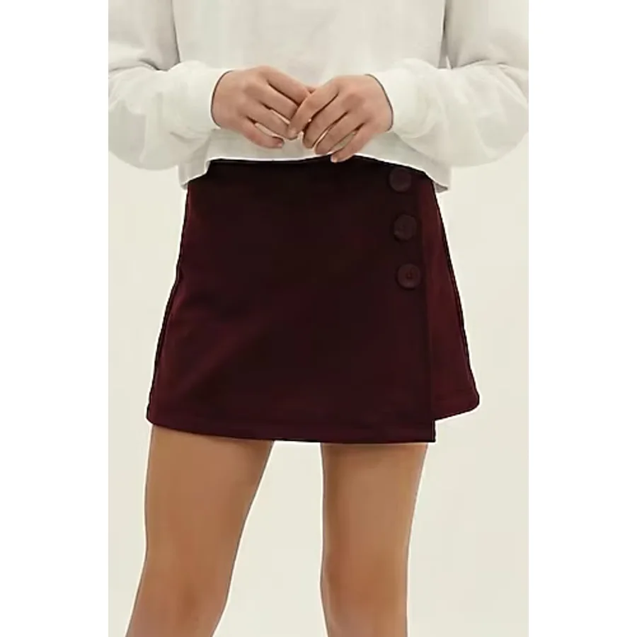 Breeze Kız Çocuk Şort Etek Düğme Aksesuarlı Beli Lastikli 6-12 Yaş, Bordo