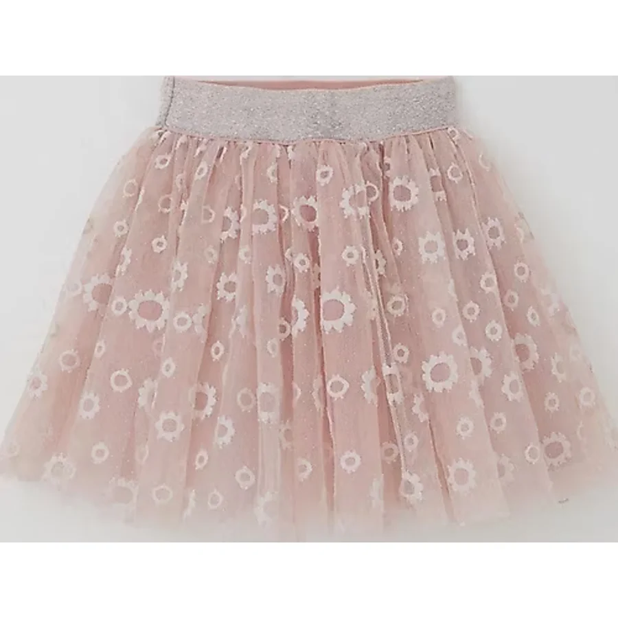 Breeze Kız Çocuk Tütü Etek Çiçek Nakışlı Beli Lastikli Simli 5-10 Yaş, Pudra
