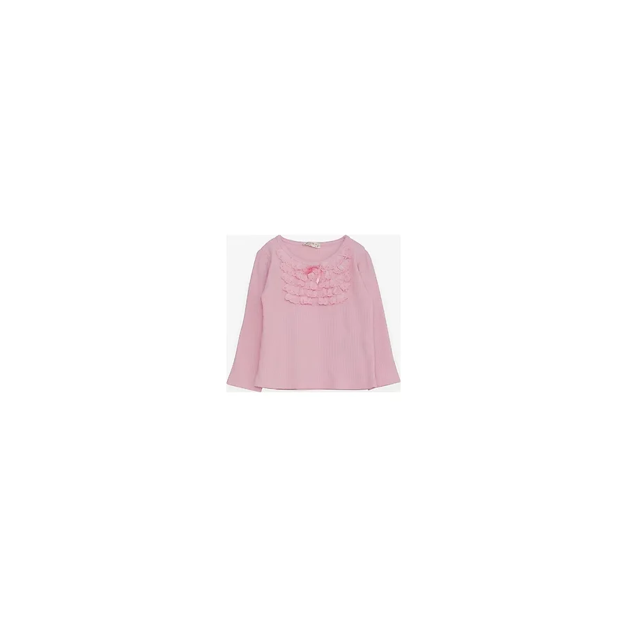 Breeze Kız Çocuk Uzun Kollu Bluz Güpürlü Fiyonklu 3-8 Yaş, Pembe