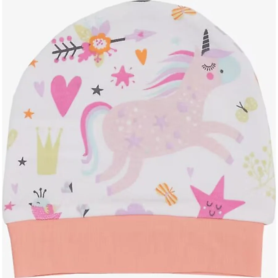 Breeze Yenidoğan Bebek Şapkası Unicorn Baskılı Beyaz - Beyaz