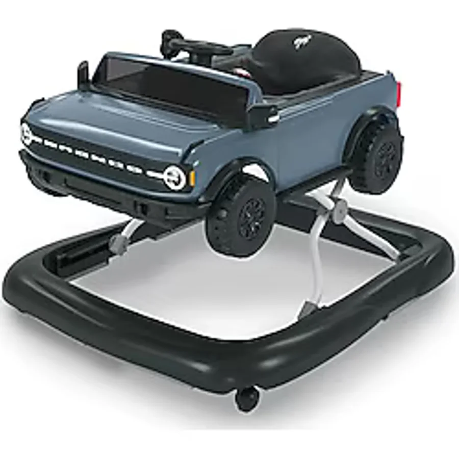 Bright Starts Ford Bronco 4-in-1 Blue Grey Baby Activity Center & Push Walker with Removable Interactive Steering Wheel -Toy, 6 Months and up