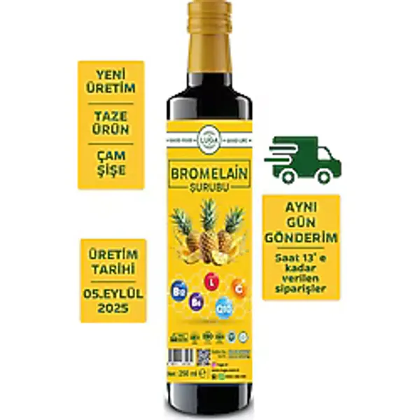 Bromelain Ananas Içeren Detox Şurubu - Koenzim Q10 L-Karnitin C B12 B6 Vitamin Içeren - 250 ml