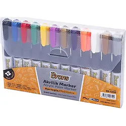 Brons 12'li Akrilik Marker Kalem Seti - Canlı Renkler, 4mm Uç, Çok Renkli Desen