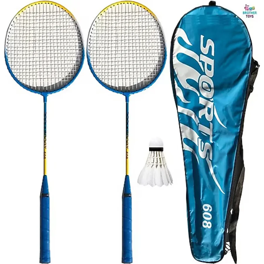 Brother Toys 2 Adet Badminton Raketi ve Çantası + Badminton Topu Deluxe Yüksek Kalite Set Kırmızı Ve Mavi Renk