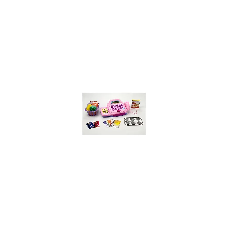 Brother Toys 22 Parça Sesli Işıklı Hesap Makineli Barkod Okuyuculu Yazar Kasa Market Yazarkasa Pos - Pembe