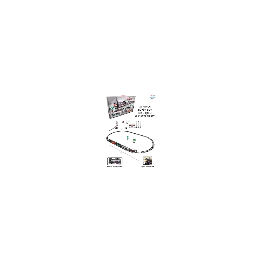 Brother Toys 26 Parça Büyük Boy Pilli Sesli ve Işıklı Klasik Tren 105 cm 3 Farklı Ray Oyuncak Lokomotif Seti