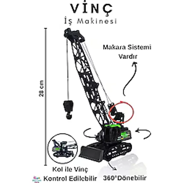 Brother Toys Büyük Boy Vinç Kepçe Sarılır Makaralı Ipli Oyuncak Iş Makinesi Paletli Iş Makinası 28 Cm.