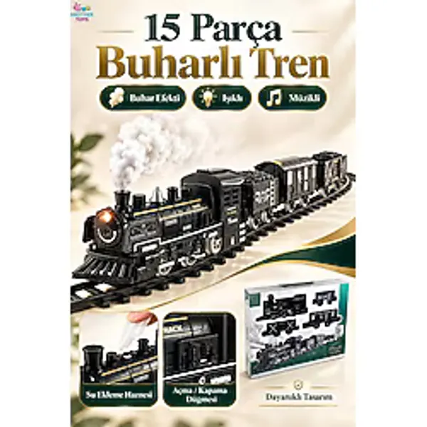 Brother Toys Duman Çıkartan Büyük Boy Pilli Sesli ve Işıklı 15 Parça Klasik Buharlı Tren Oyuncak Lokomotif Seti