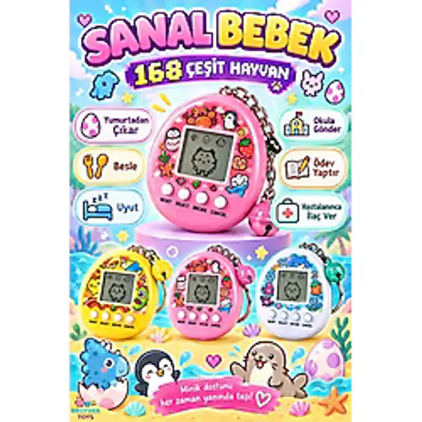 Brother Toys Eğitici Sanal Bebek Anahtarlık, 168 Farklı Hayvan Dijital Evcil Hayvan Renkli ve Şık Tasarım