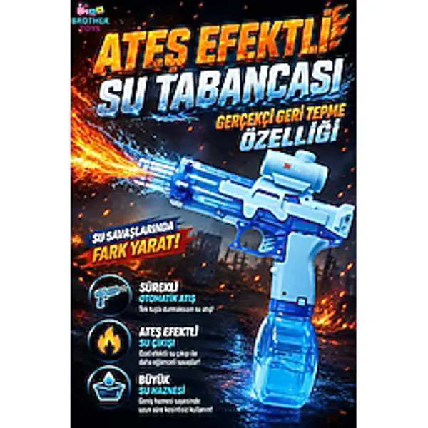Brother Toys Mavi Elektrikli Işıklı Otomatik Atış Yapan Su Tabancası 350 ml Depolu