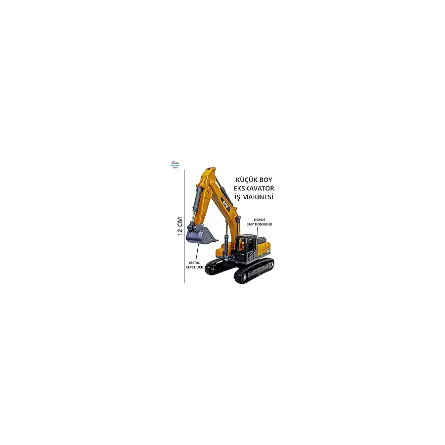 Brother Toys Metal Kepçeli Paletli Kepçe Ekskavatör Oyuncak İş Makinesi Makinası 12 Cm. - Sarı - Siyah