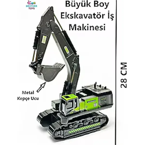 Brother Toys Oyuncak Ekskavatör Iş Makinesi Büyük Boy 28 Cm. Yeşil Renk Kepçe Iş Makinası Metal Uçlu