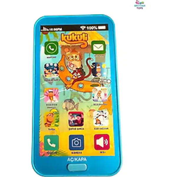 Brother Toys Oyuncak Kukuli Telefon Dokunmatik 12 Fonksiyonlu Türkçe Sesli Işıklı Müzikli Lisanslı Mavi Renk