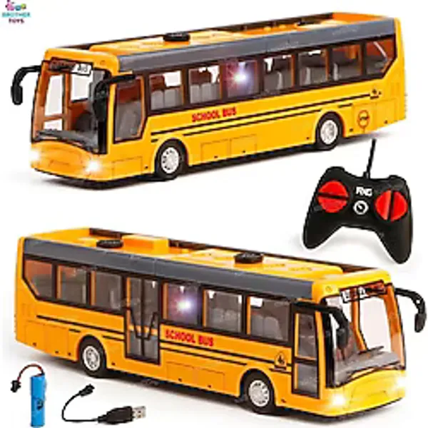 Brother Toys Şarjlı Uzaktan Kumandalı 3D Işıklı Okul Otobüsü Oyuncak Otobüs 20.5 cm - Sarı - Siyah