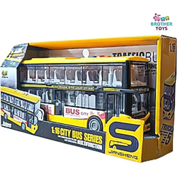 Brother Toys Turist Gezi Otobüsü Iki Katlı Ön ve Orta Kapısı Açılabilen Sesli Işıklı Oyuncak Şehir Otobüs 27 cm - Sarı