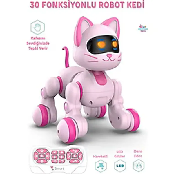 Brother Toys Uzaktan Kumandalı Pembe Renk 30 Fonksiyon Akıllı İnteraktif Öğretici Robot Kedi Oyuncak