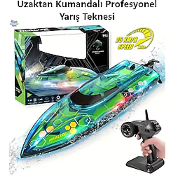 Brother Toys Uzaktan Kumandalı Profesyonel Sürat Teknesi Yarış Tekne 25 Km/h - Yeşil