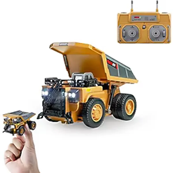 BRRRRT 1/64 RC Damperli Kamyon, Mini Damperli Kamyon Oyuncak, Metal Yatak ve Işık ile 8 Kanallı Uzaktan Kumandalı Oyuncak, RC İnşaat Araçları, Tip-C Dahili Pil, Erkek ve Kız Yaş 3+ için Doğum Günü