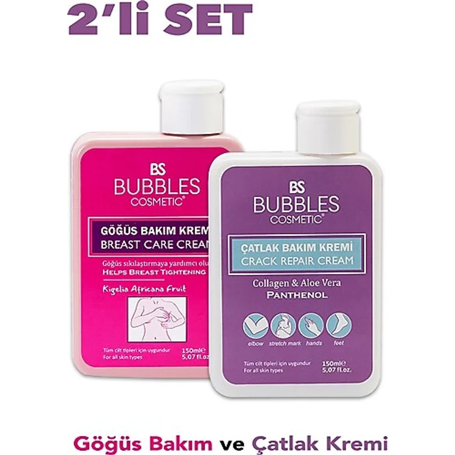 bs bubbles cosmetic Göğüs Bakım ve Çatlak Bakım Kremi Set 2x 150ML