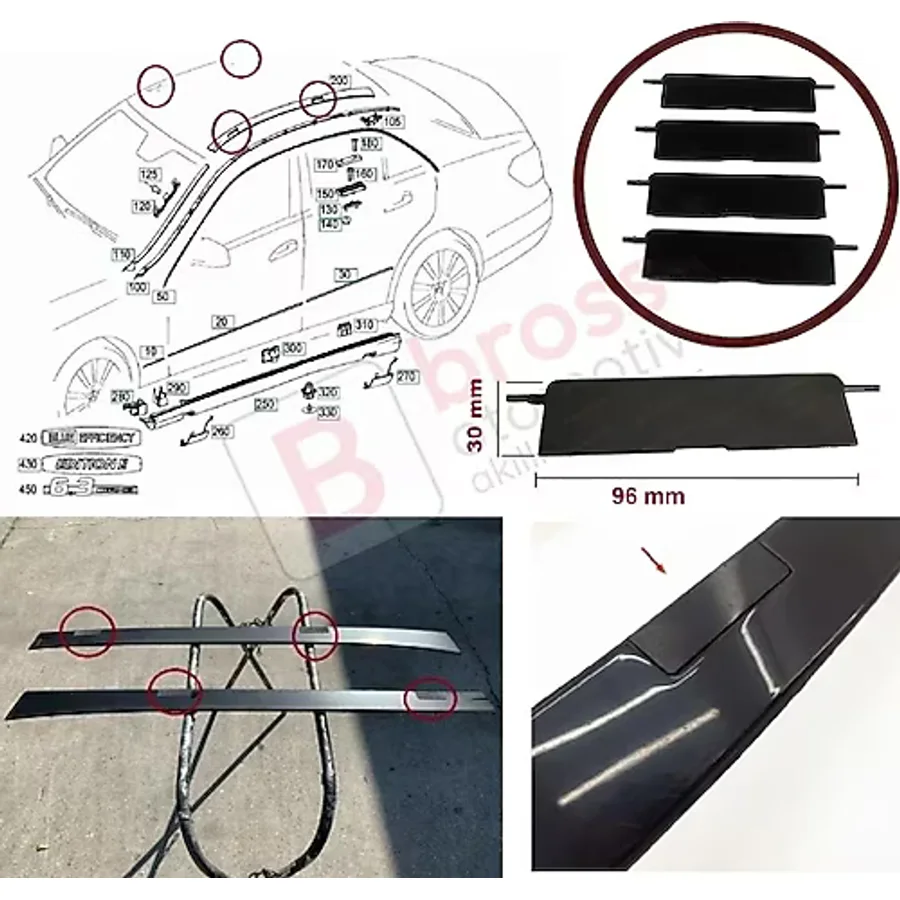 BSR555 1 Mercedes E W212 İçin 4 Adet Tavan Oluk Çıtası Port Bagaj Kapağı 2126902882 96x30 mm