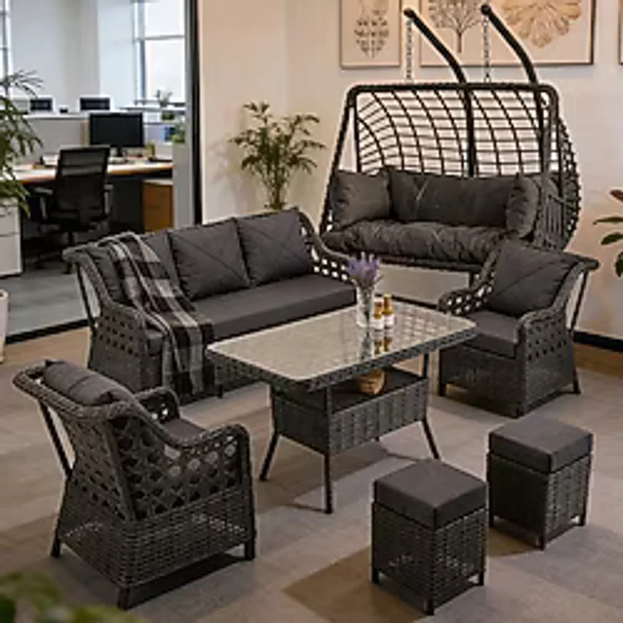 Btk Concept Datça 7 Kişilik Rattan Bahçe Mobilyası Ve 2 Kişilik Rattan Salıncak Seti - Antrasit Antrasit