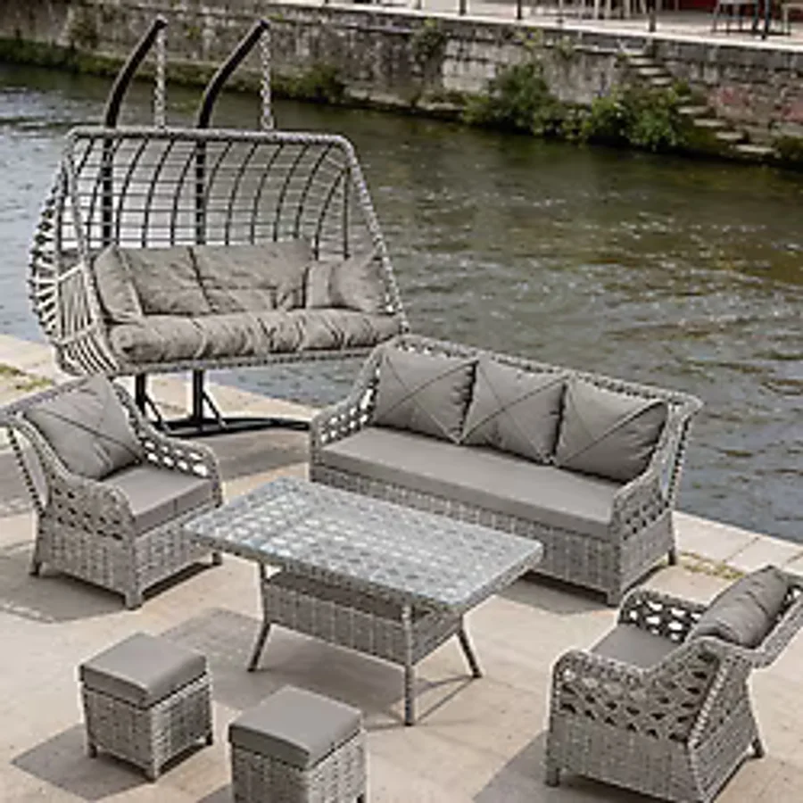 Btk Concept Datça 7 Kişilik Rattan Bahçe Mobilyası Ve 2 Kişilik Rattan Salıncak Seti - Gri