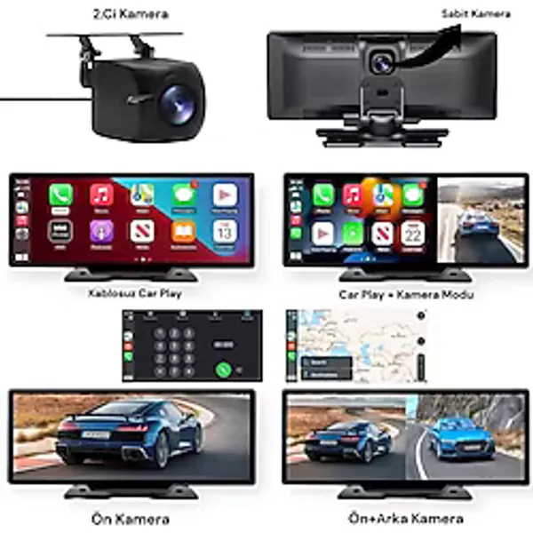 Bubitechh Carplay ve Android Auto Destekli Çift Kameralı Araç Içi Monitör Araç Içi Multimedia Oynatıcı - Siyah