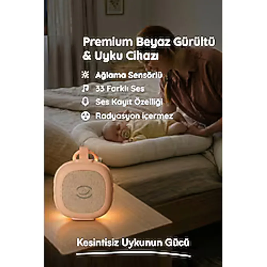 Budizzz Plus Ağlama Sensörlü Beyaz Gürültü Cihazı 33 Sesli Anne Ses Kayıtlı Bebek Uyku Cihazı (Pembe)
