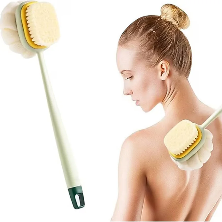 BUFFER 2'si 1 Arada Çift Taraflı Uzun Saplı Fırçalı Banyo Vücut Sırt Fırçası Banyo Lifi