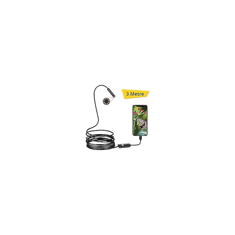 BUFFER 3 Metre Android Telefon Uyumlu 6 LED Işıklı Su Geçirmez Endoskop / Boroskop Yılan Kamera HD