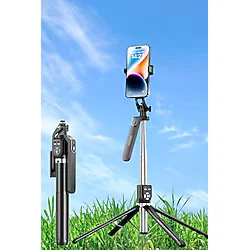 BUFFER Kumandalı 360 Derece Dönebilen Cep Telefonu ve Kamera Tripodu 2.2m Uzayabilen Selfie Çubuğu