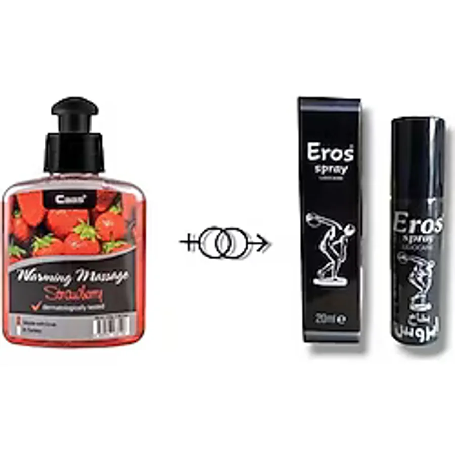 Buğz Çilek Aromalı Cinsel Masaj Yağı 100 ml + Eros Geciktirici Dikleştirici Sprey 20 ml