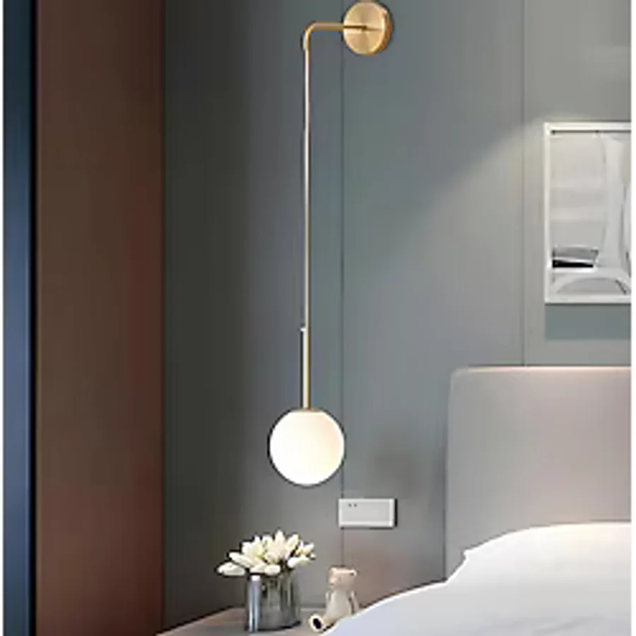 Buiva Modern Jerry Duvar Sarkıt Pilli Aplik Glop Beyaz Camlı Aplik Kablosuz Tak Çalıştır Eskitme Gold Sarı