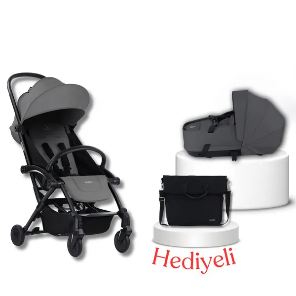 Bumprider Connect3 Bebek Arabası ve Portbebe Seti - Black & Grey Melange Yan Bakım Çantası Hediyeli - Siyah
