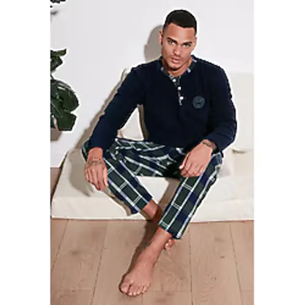 Buratti Ekose Regular Fit Bisiklet Yaka Kışlık Polar Erkek Pijama Takımı 609610013W4
