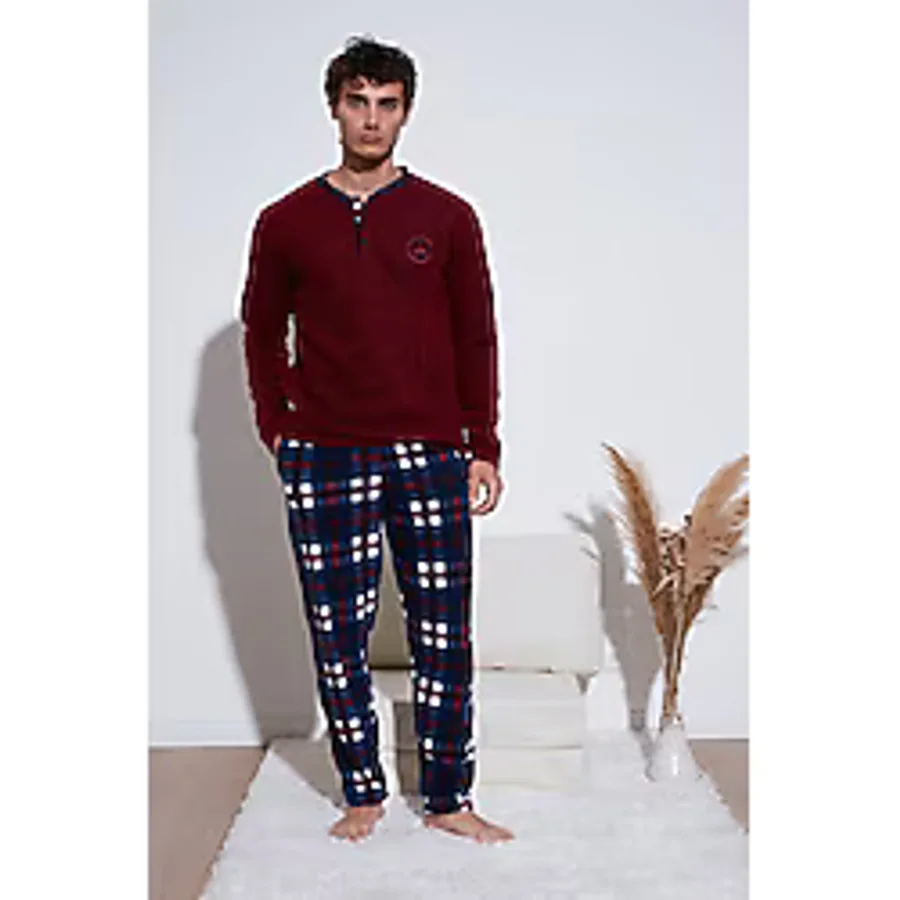 Buratti Regular Fit Bisiklet Yaka Kışlık Yumuşak Dokulu Polar Erkek Pijama Takımı 6096100 BORDO