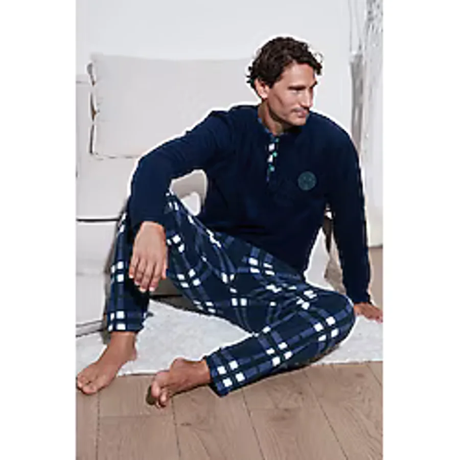 Buratti Regular Fit Bisiklet Yaka Kışlık Yumuşak Dokulu Polar Erkek Pijama Takımı 6096100 LACİVERT