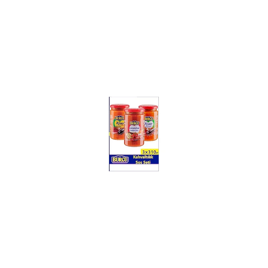 Burcu Kahvaltılık Sos Seti 310 Gr X 3 Adet (Ajvar Acı, Ajvar Tatlı, Lutenitsa Balkan Sosu)
