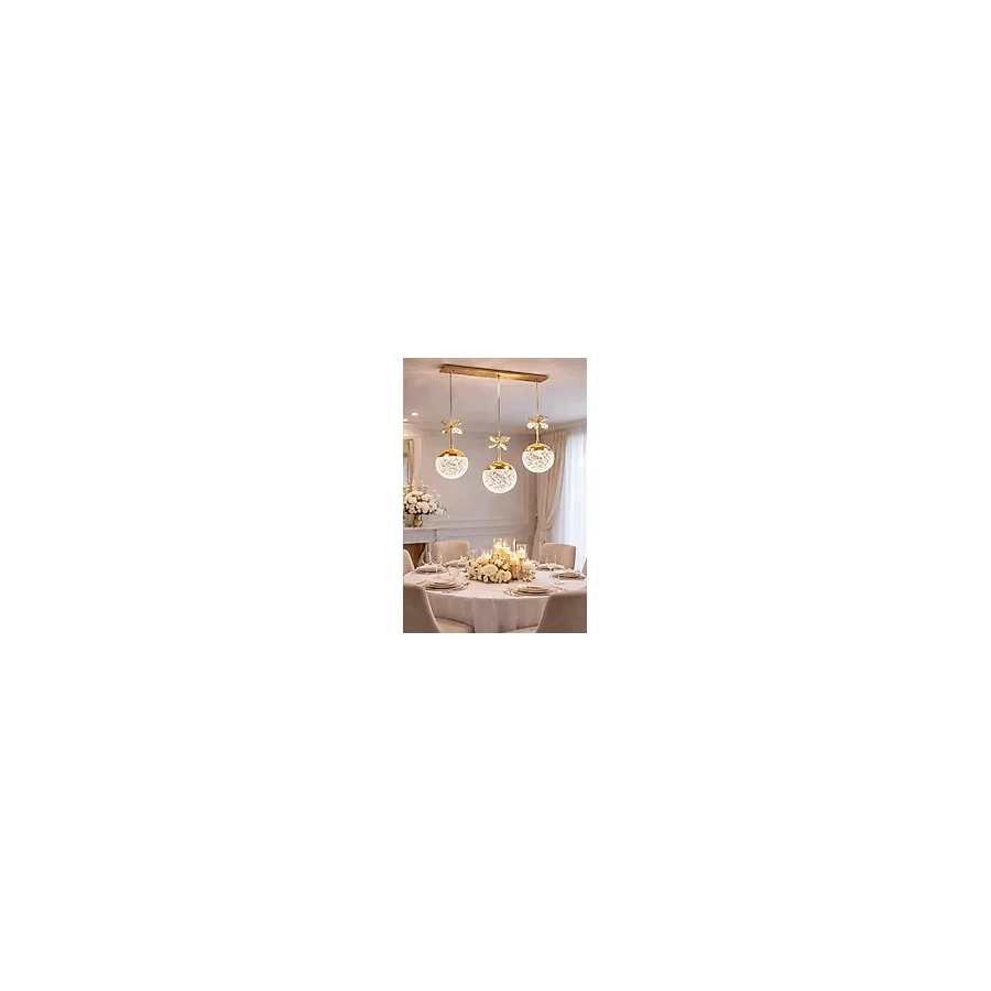 Burenze Bruce Luxury Üçlü Sarkıt Led Avize Sıralı Salon Avizesi Parlak Gold Sarı Kaplama Gün Işığı Power Led