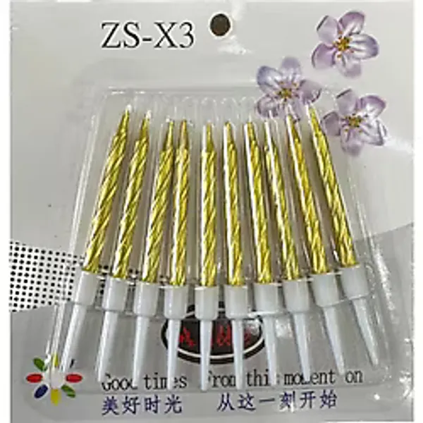 Burgulu Doğum Günü Parti Süs Pasta Mumu - Sarı - 8 Cm. - 10 Adetlik Paket