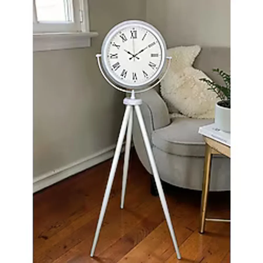 Büro Ev Ofis Dekoru için Ayaklı Beyaz Platin Klasik Roma Tripod Saat