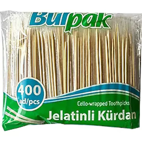 Burpak Jelatinli / Poşetli Ahşap Kürdan - 400 Adetlik Paket Sarı