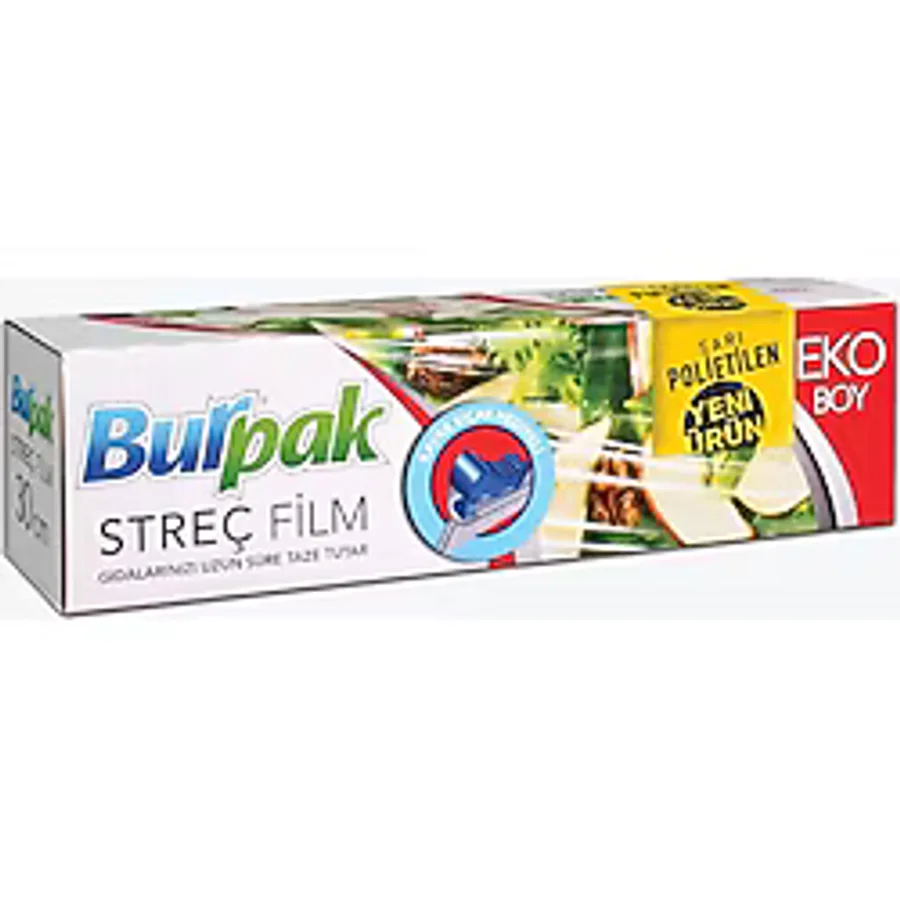 Burpak Sarı PE Streç Film 30 cm x 166 m 8mic (Kayar Bıçak Hediyeli)