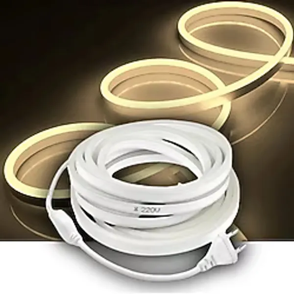 Burul 10 Metre Gün Işığı Neon Şerit LED Fişli 220V Esnek Dış Mekan, Bahçe, Açık Alan Dekoratif Aydınlatma