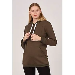 Busa Hamile Emzirme Detaylı Termal Kapüşonlu Sweatshirt Haki