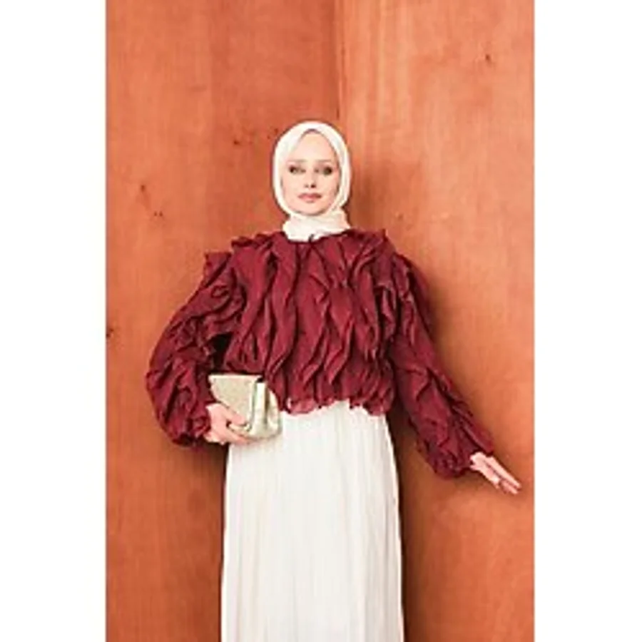 Butik Kadın Fırfırlı Astarlı Yazlık Şifon Saten Yeşil Bluz